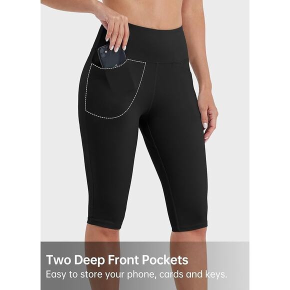 3X Willit Women's Knee Length Hi Wasted Tummy Control Exercise pants w/Pockets - Picture 2 of 6